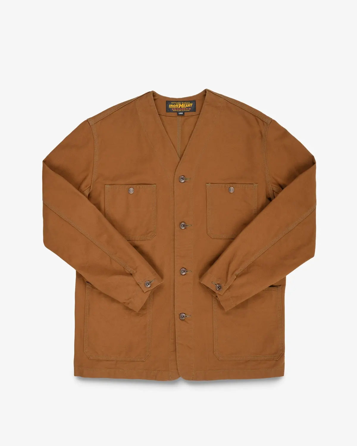13.5Oz Duck Collarless Chore Jacket - Brown 1