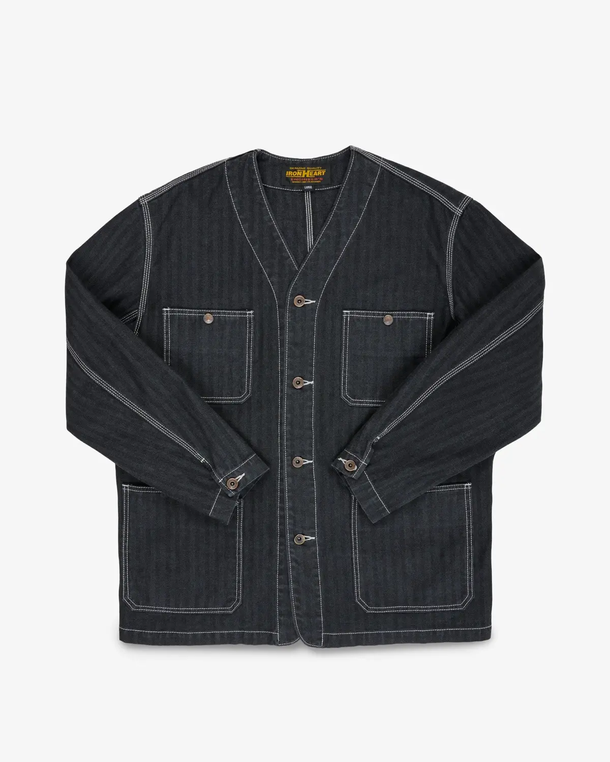 10.5Oz Herringbone Collarless Chore Jacket - Black Overdyed Black 1