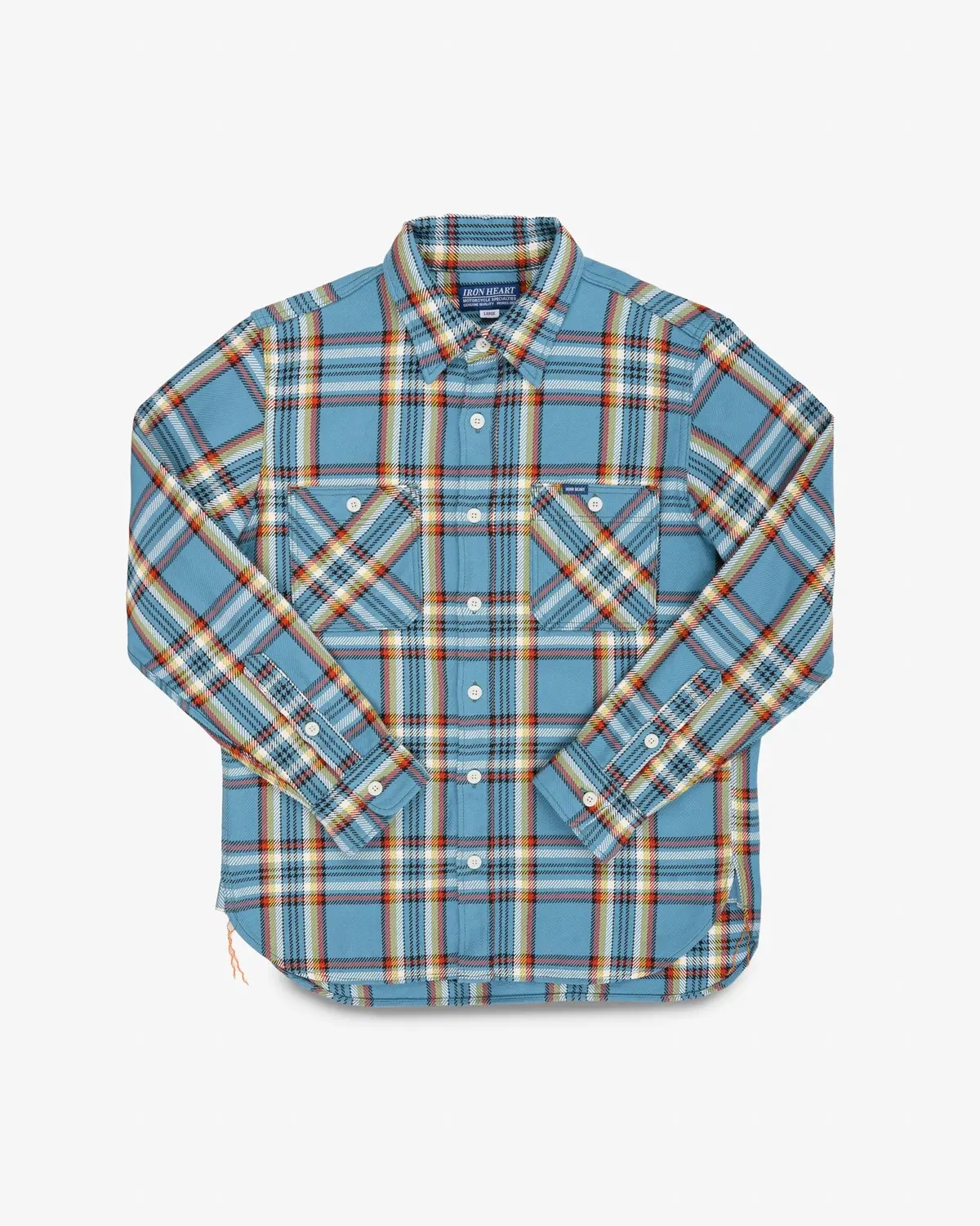 9Oz Selvedge Flannel Check Work Shirt - Sax Blue 1