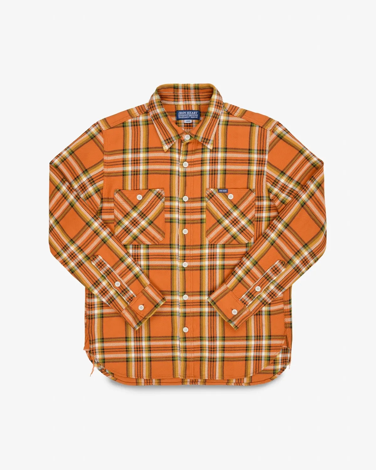 9Oz Selvedge Flannel Check Work Shirt - Orange 1