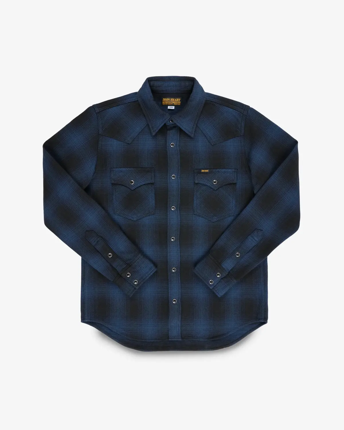 Ultra Heavy Flannel Ombré Check Western Shirt - Navy/Black 1