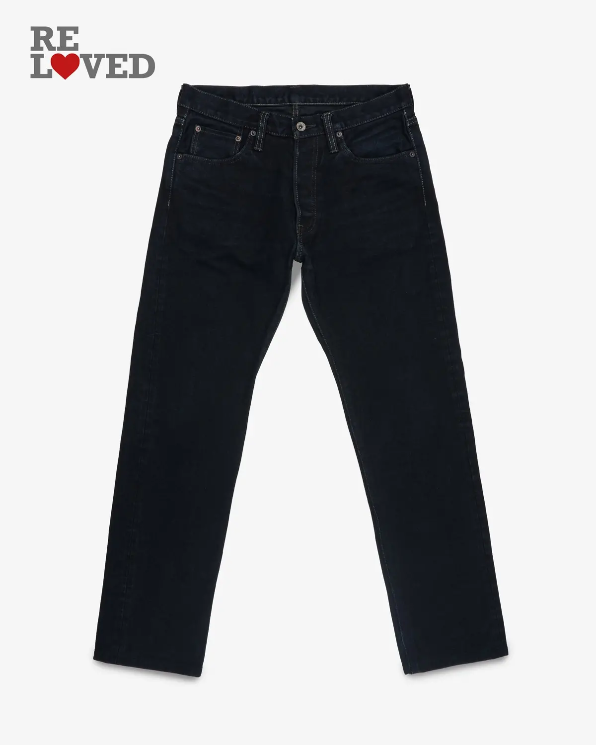 14Oz Broken Twill Selvedge Denim Straight Cut Jeans - Indigo Overdyed Black (Ih-634Sbr-14Od) Tag 33, Hemmed To 32.0" 1