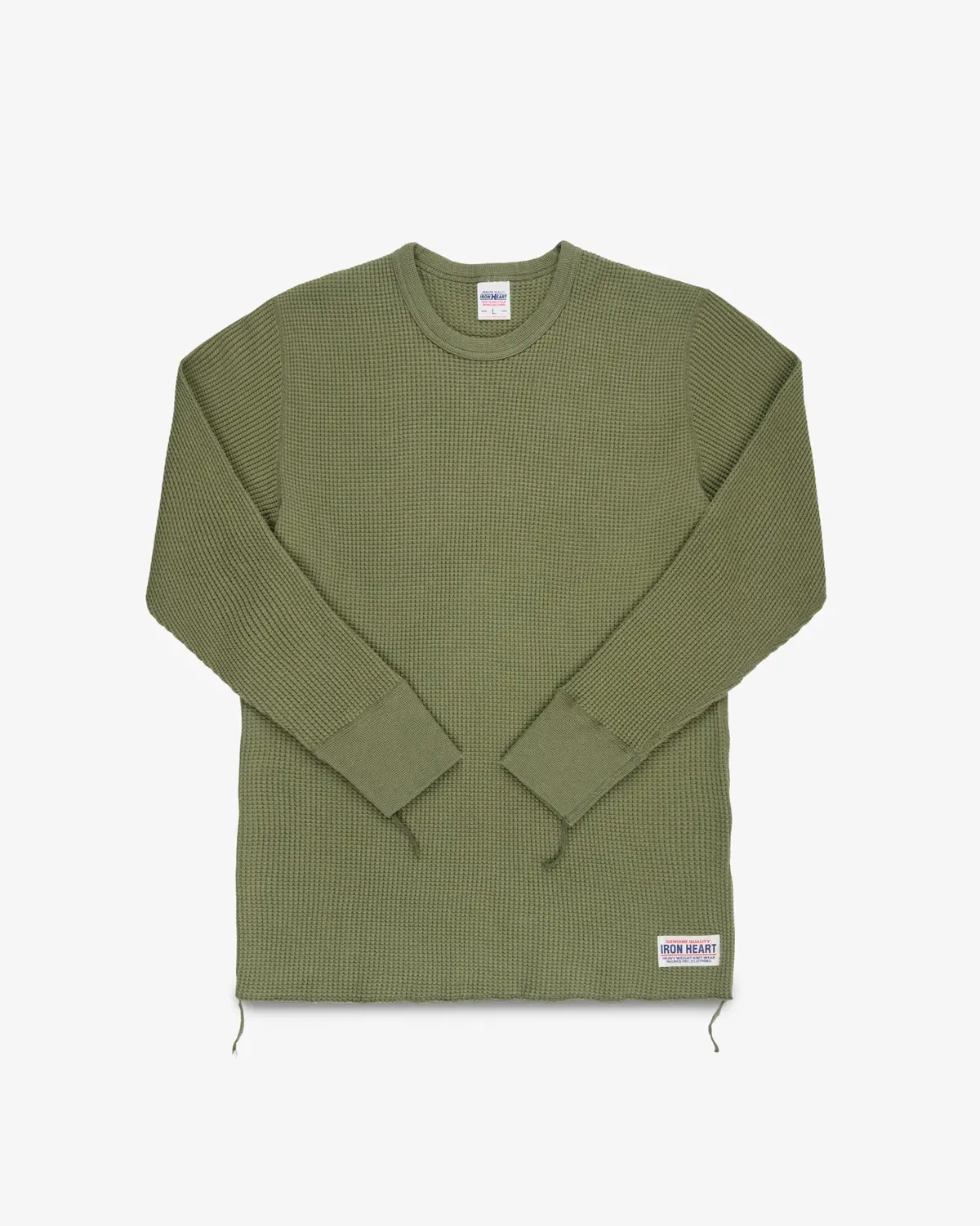 Waffle Knit Long Sleeved Crew Neck Thermal Top - Olive 1