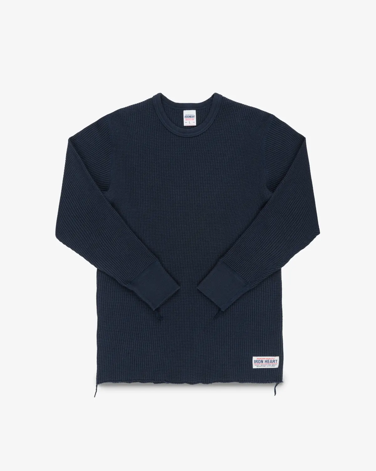 Waffle Knit Long Sleeved Crew Neck Thermal Top - Navy 1