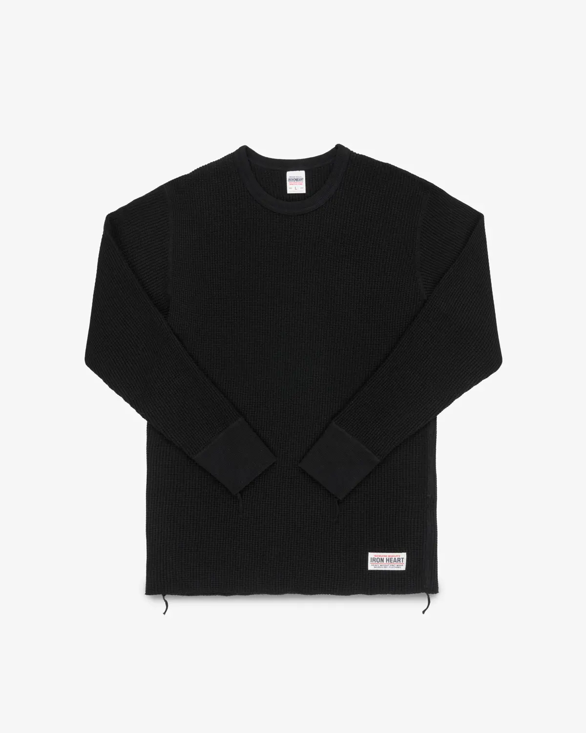 Waffle Knit Long Sleeved Crew Neck Thermal Top - Black 1