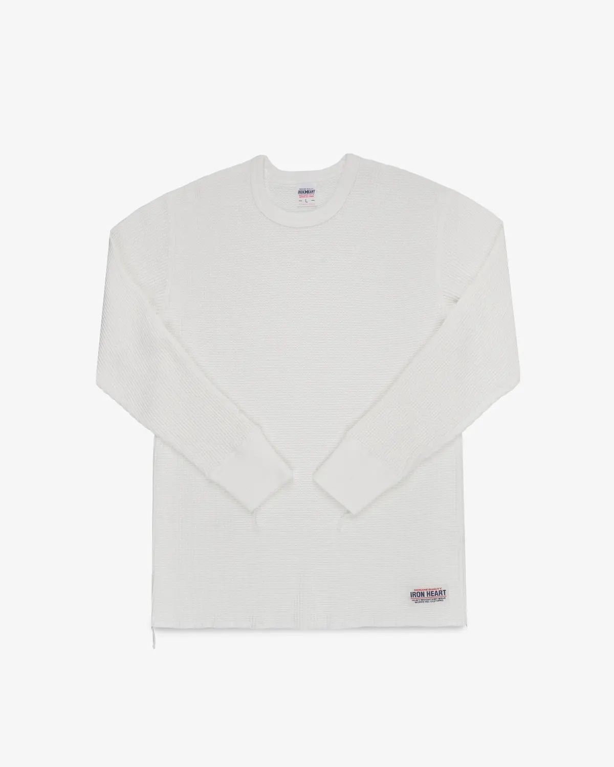 Waffle Knit Long Sleeved Crew Neck Thermal Top - White 1