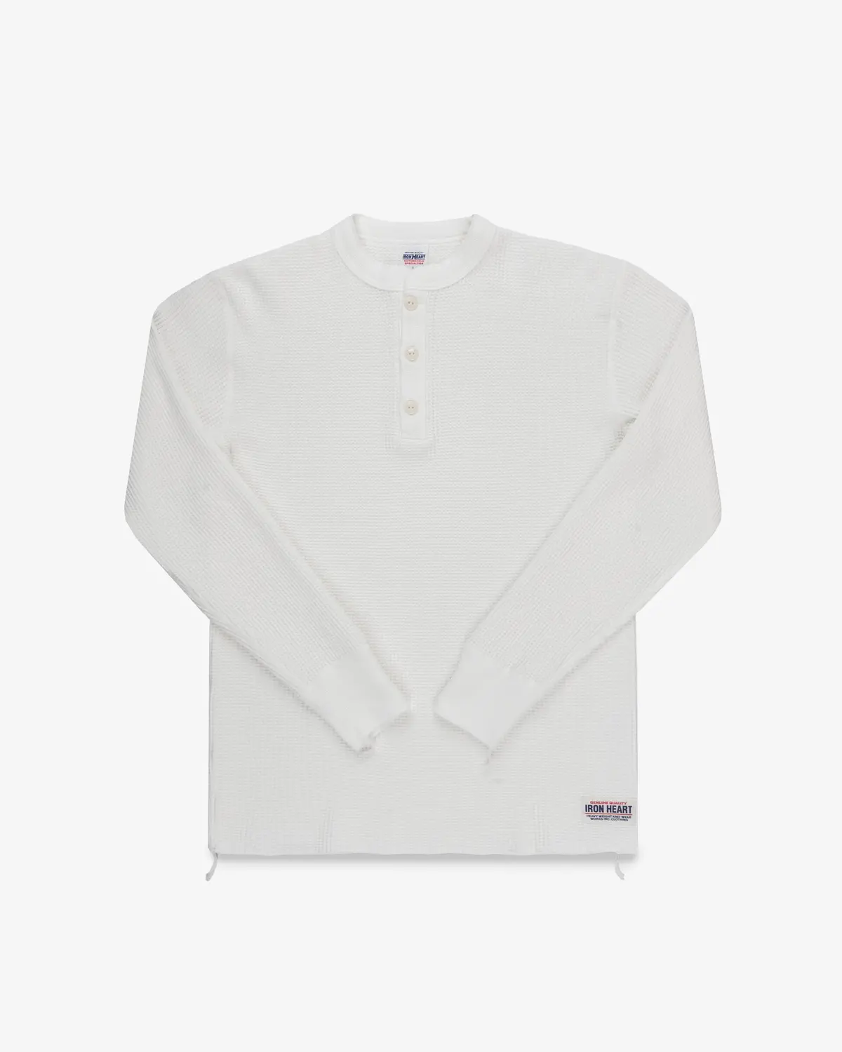 Waffle Knit Long Sleeved Thermal Henley - White 1