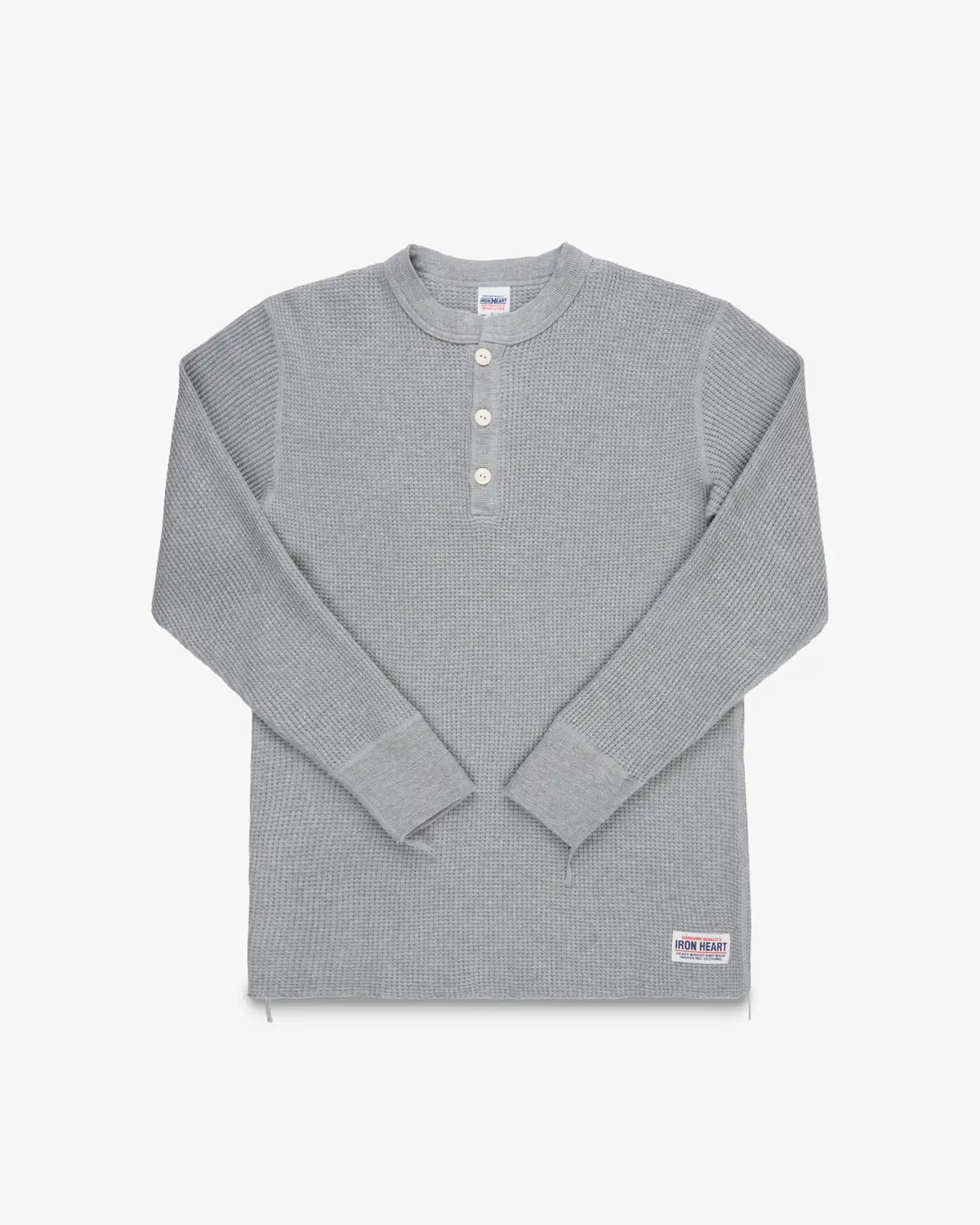 Waffle Knit Long Sleeved Thermal Henley - Grey 1