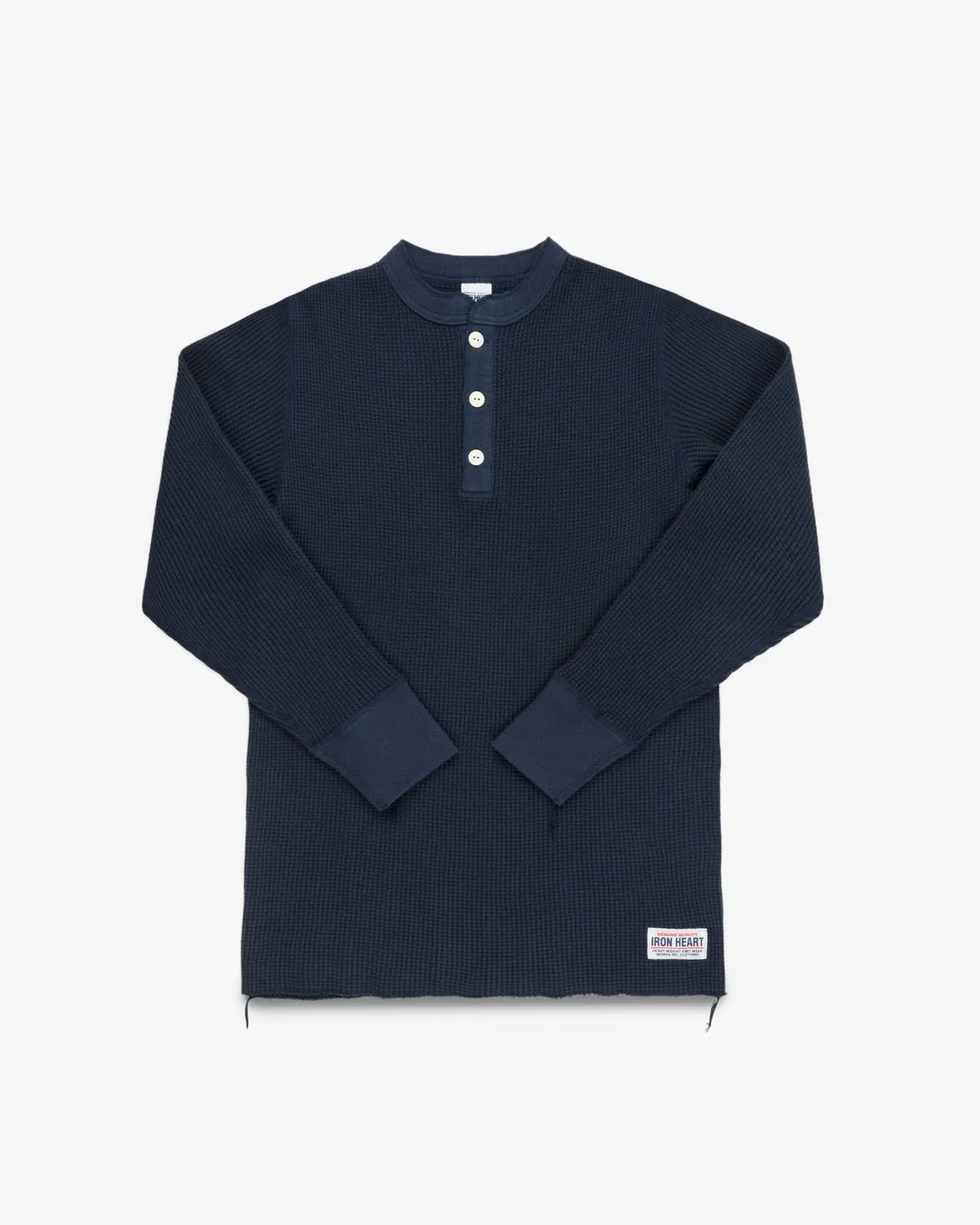 Waffle Knit Long Sleeved Thermal Henley - Navy 1
