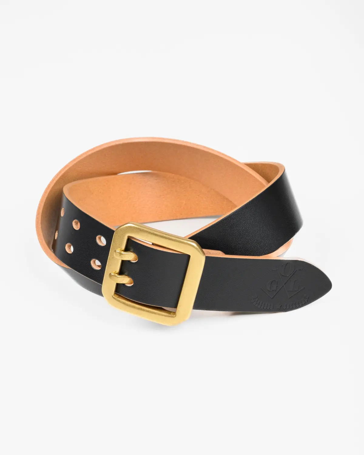 Ogl Double Prong Garrison Buckle  Leather Belt - Hand-Dyed Black 1