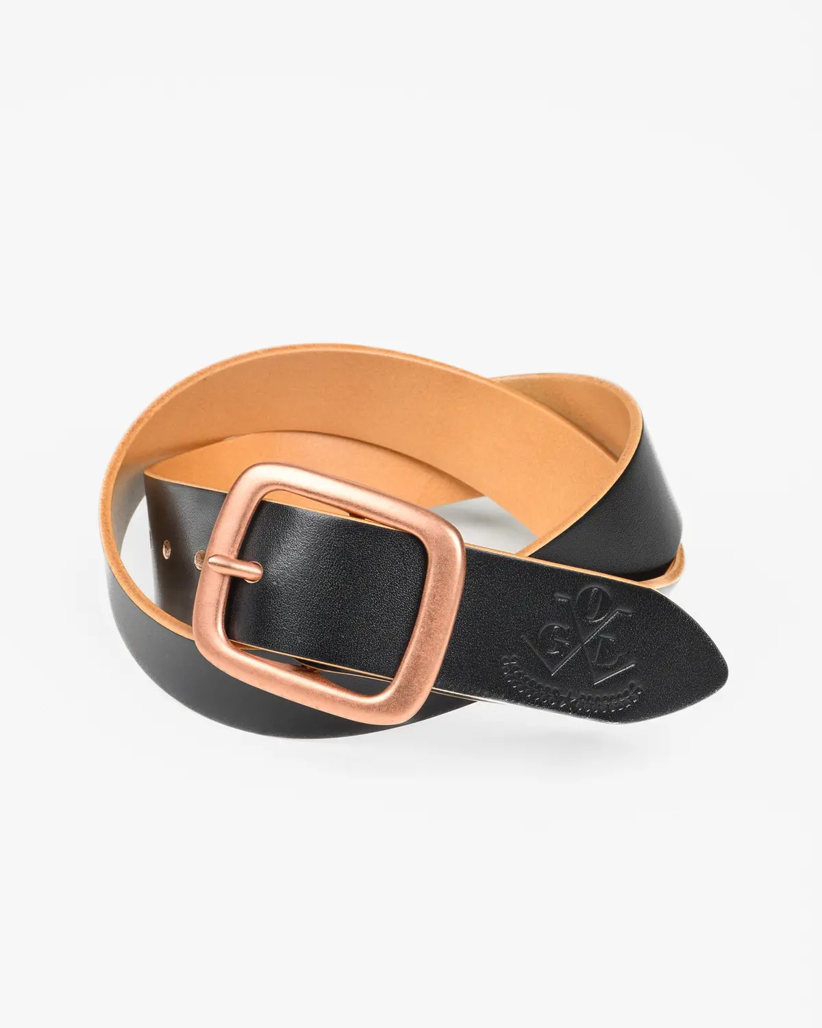 Ogl Single Prong Copper Garrison Buckle Leather Belt - Hand Dyed Black 1