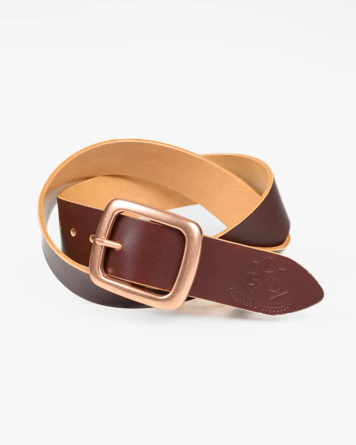 Ogl Single Prong Copper Garrison Buckle Leather Belt - Hand Dyed Brown 1