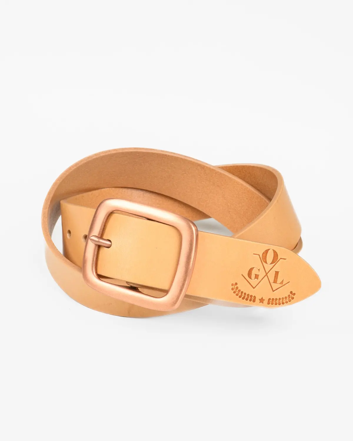 Ogl Single Prong Copper Garrison Buckle Leather Belt - Natural 1