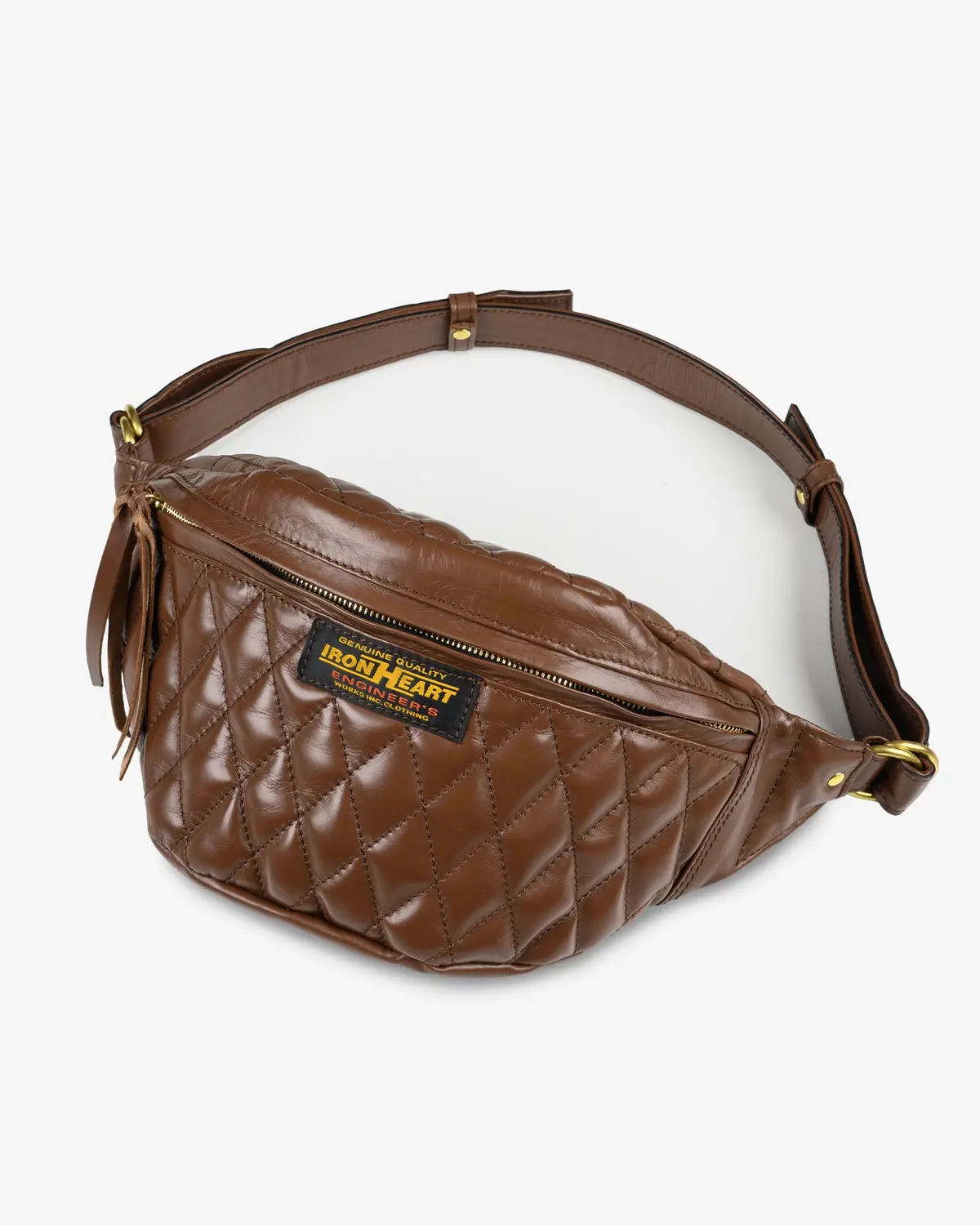 Diamond Stitched Leather Waist Bag - Brown 1