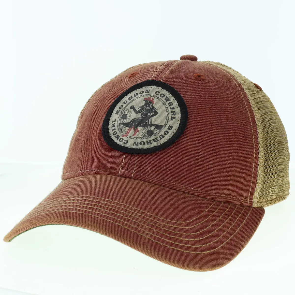 Bourbon Cowgirl Patch Distressed Snap Back Trucker Hat 2