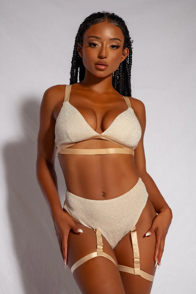 Cxix Cora High Waisted Garter Bottoms - Champagne 1