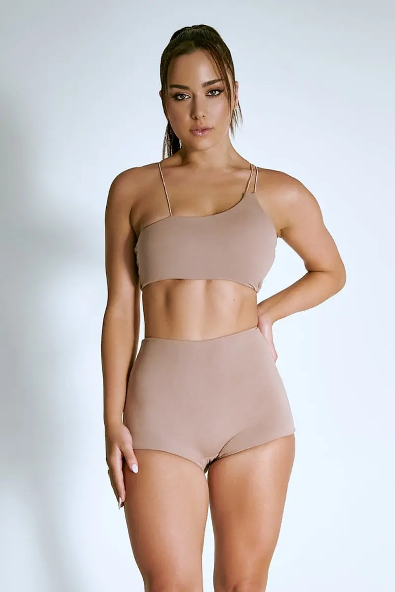 Cxix Luxlounge One Shoulder Illusion Top - Taupe 1