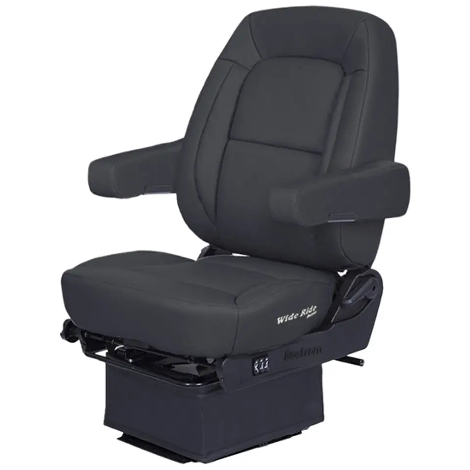 #5A19071-900 Bostrom Semi-Truck Seat - Wide Ride Core Low Base Mid-Back W/ Armrests - Black Ultra-Leather 1