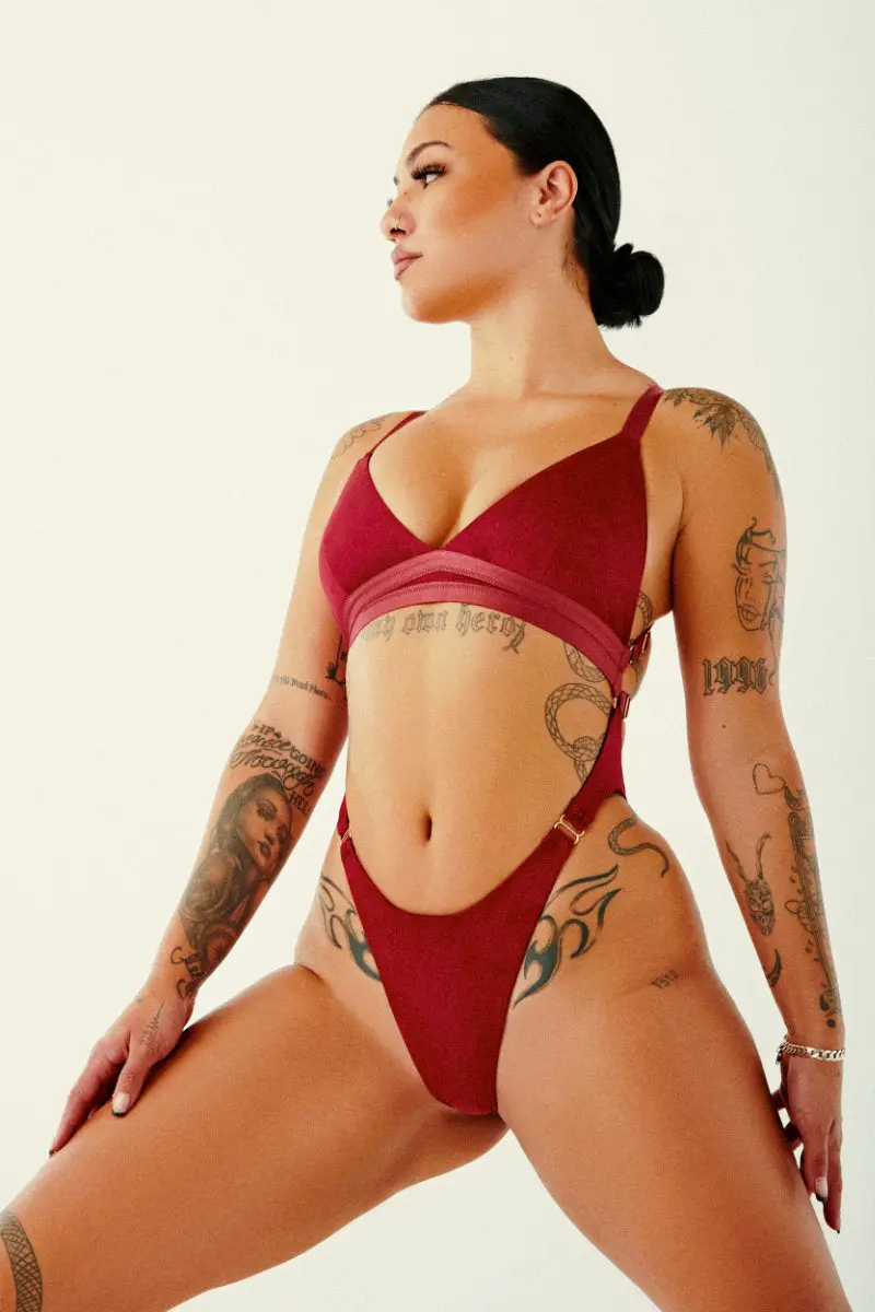 Cxix Aphrodite Bodysuit - Maroon Suede 1