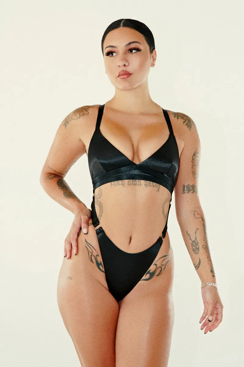 Cxix Aphrodite Bodysuit - Black Satin 1