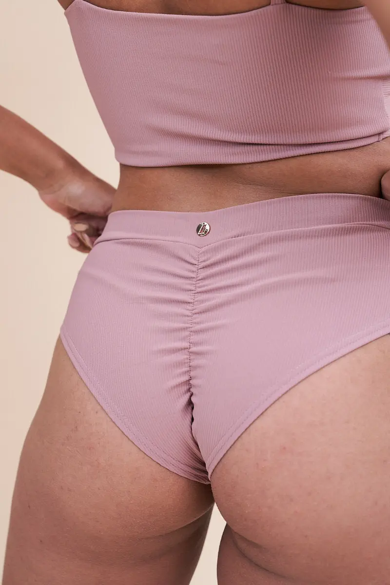 Lunalae Low Waist Shorts - Ribbed Blush Taupe 4