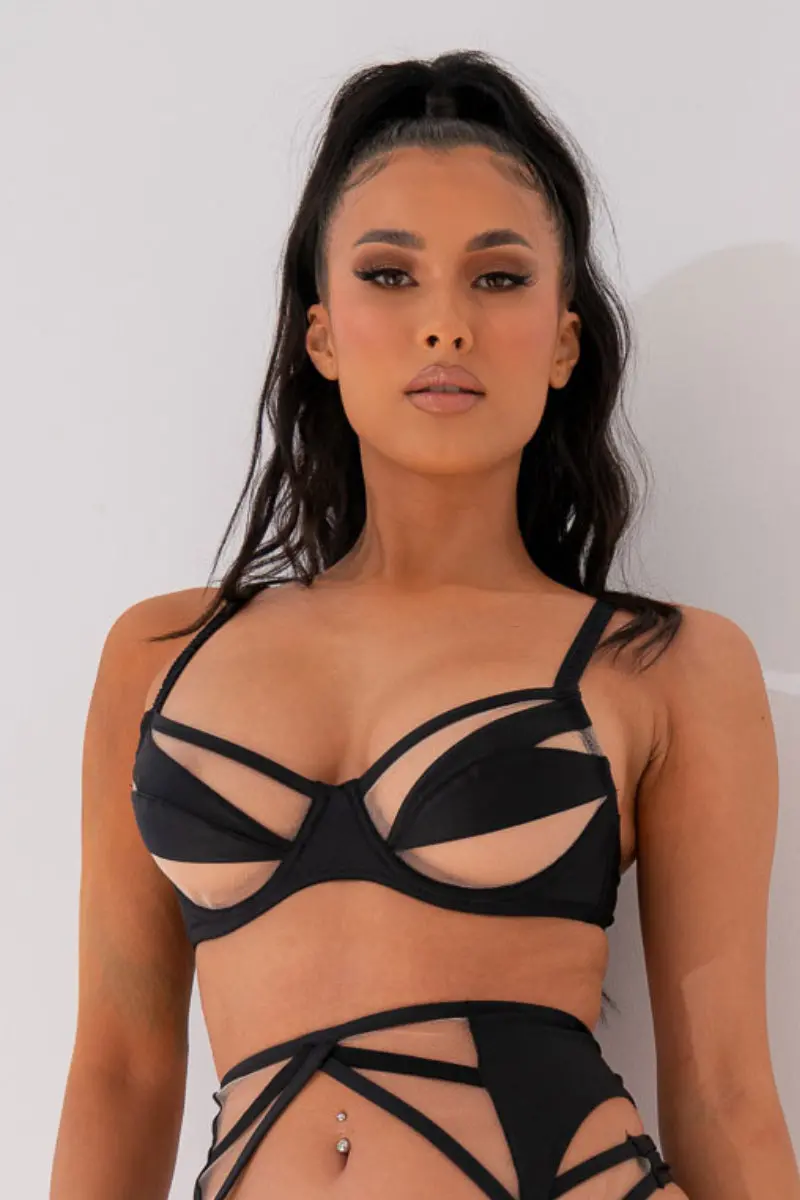 Lunalae Intimates Adele Mesh Cut Out Underwire Bra - Recycled Black 1