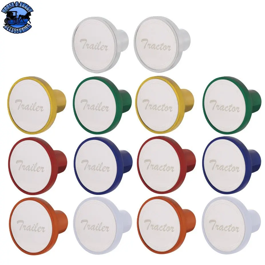 Aluminum Screw-On Air Valve Knob With Stainless Plaque (Choose Etched Tractor Or Trailer) (Choose Color) 1
