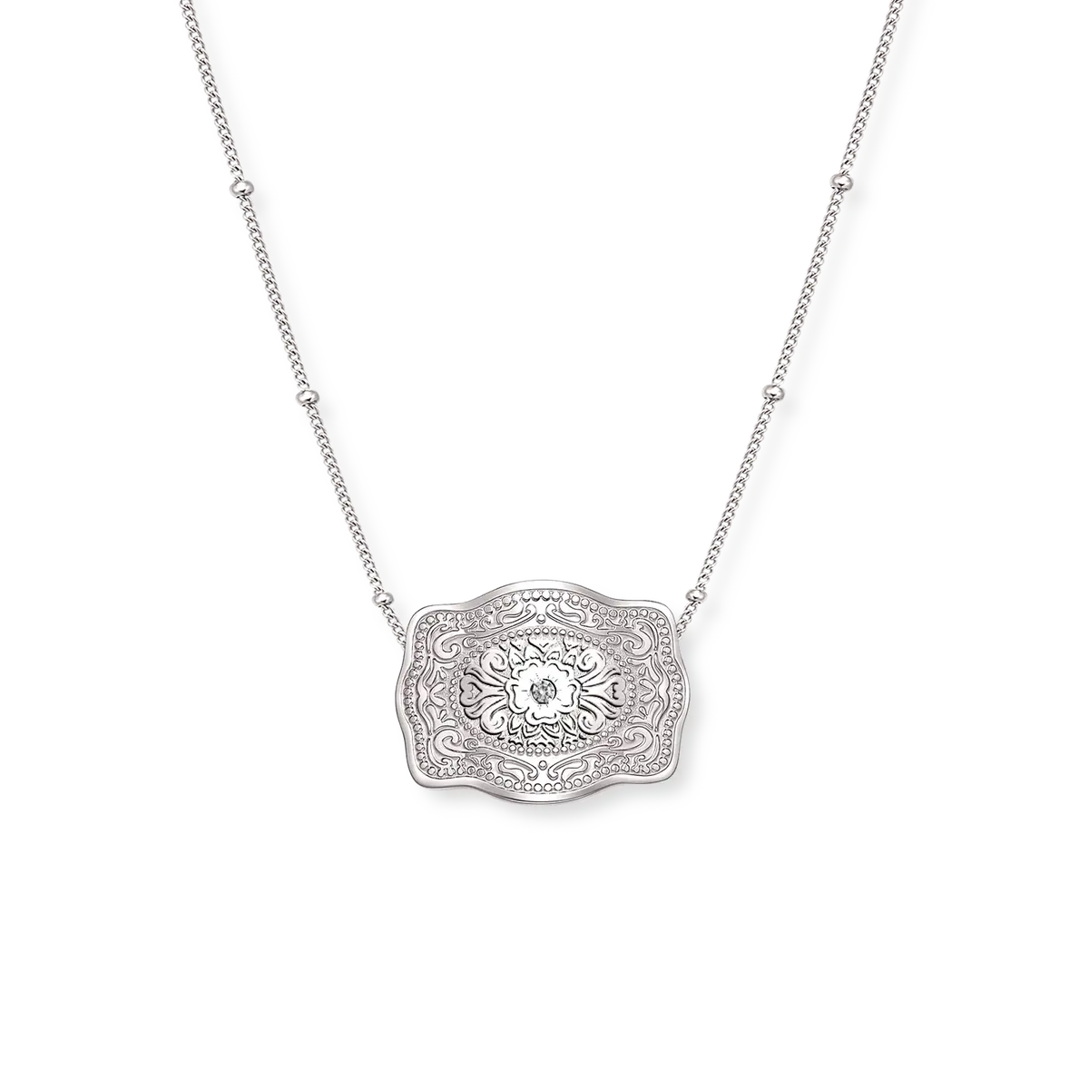 Mini Belt Buckle Necklace (Amelia Rose) Silver By Spurwest 1