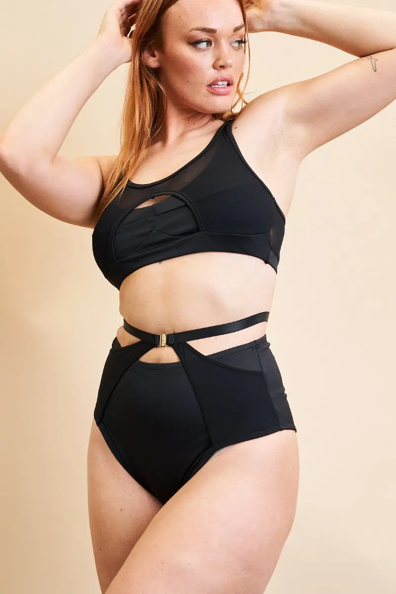 Lunalae Loretta Cut Out High Waisted Bottoms - Recycled Black 3