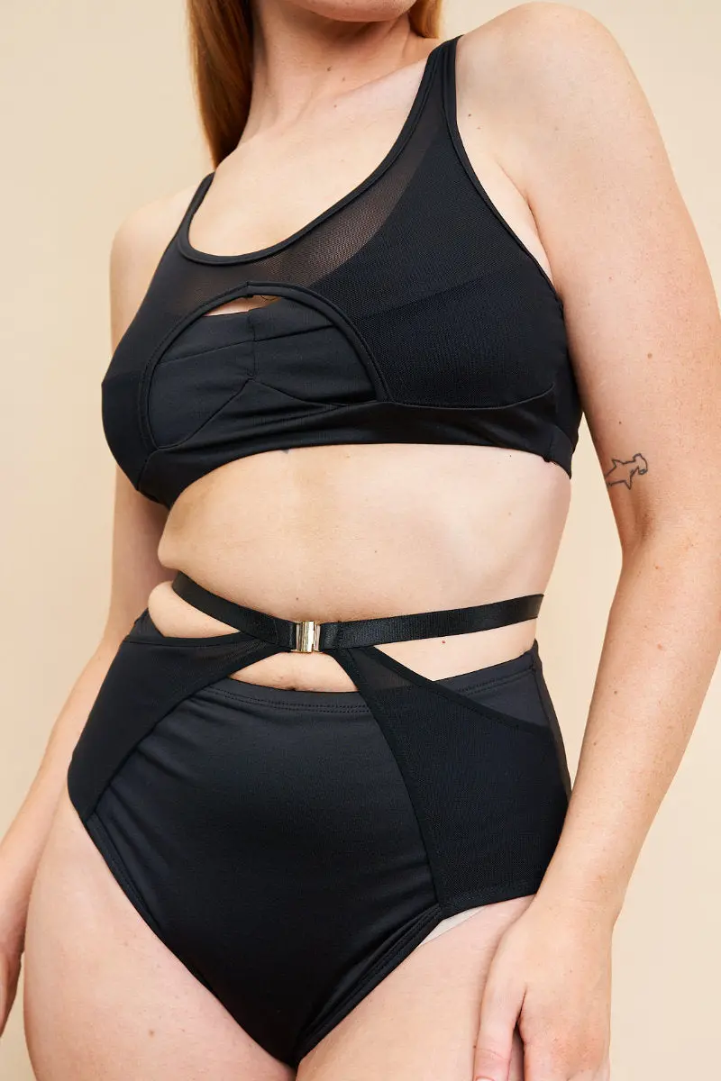 Lunalae Loretta Cut Out High Waisted Bottoms - Recycled Black 6