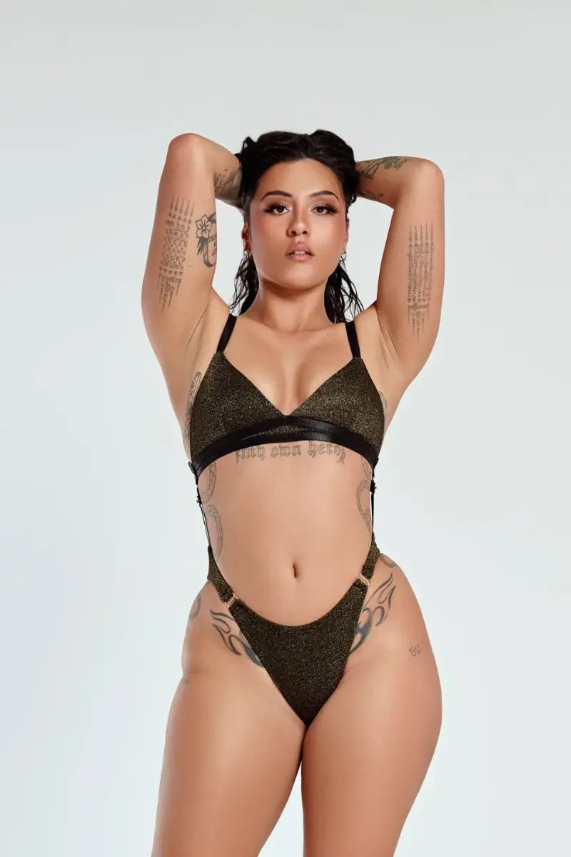 Cxix Aphrodite Sparkle Bodysuit - Black/Gold Sparkle 1