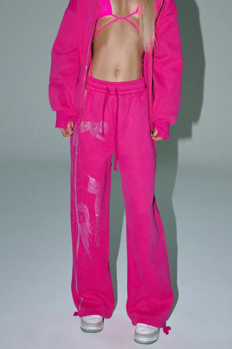 Cxix Anime Pole Dancer Wide Leg Sweatpants – Pink Rhinestone 1