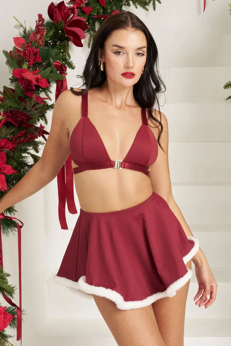 Lunalae Free Flow High Waist Shorts - Wine/White Trim 1
