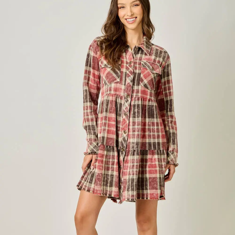 Acid Washed Tiered Coat Dress 1