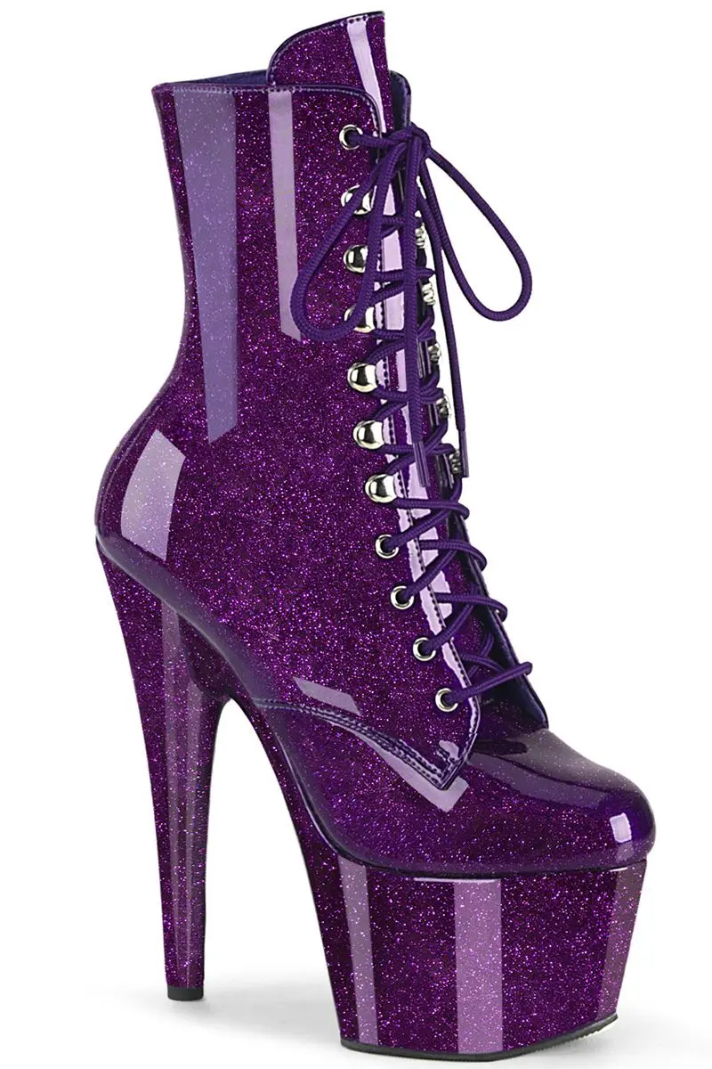 Pleaser Usa Adore-1020Gp 7Inch Boots - Purple Glitter 1