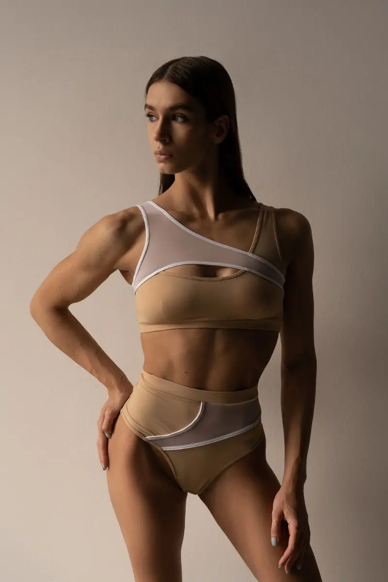 Hamade Activewear Asymmetric Top - Beige 1