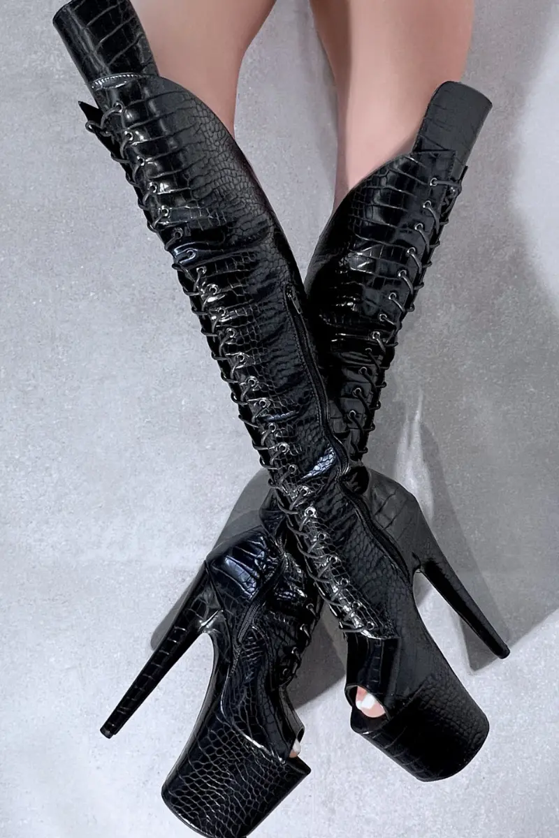Hella Heels Jungle Open Toe Over The Knee 8Inch Boots New Style - Cold Blooded 1