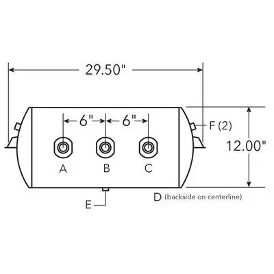 Tsj1255 Air Tank, 12" Diameter, 1/2" (4) Main Ports, 3/8" (2) End Ports, 2820 Cu In 1