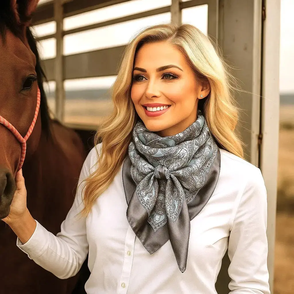 Grey & Turquoise Paisley Wild Rag | Rodeo Wildrags At Bourbon Cowgirl 1