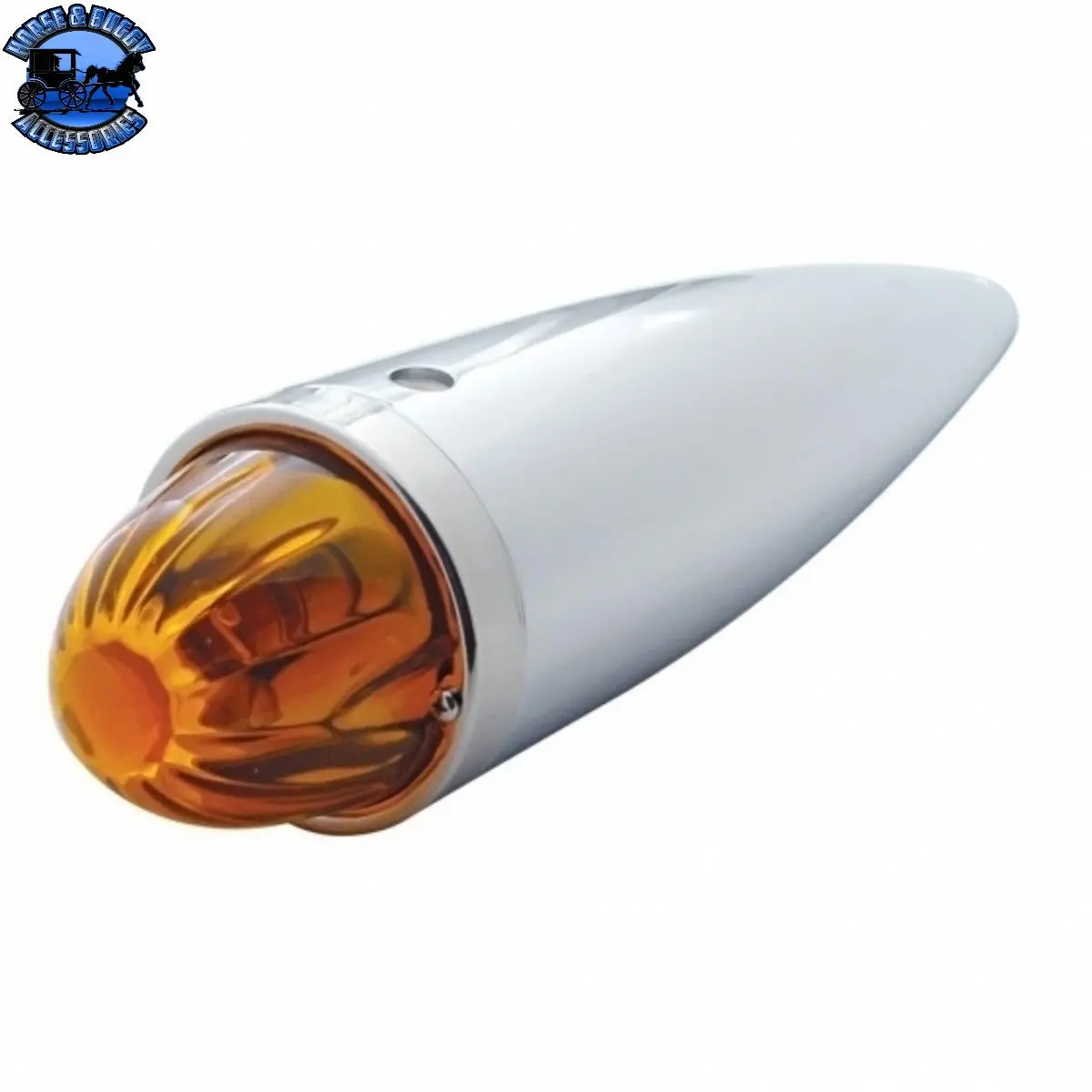 Up-30534 Chrome Die Cast Torpedo Cab Light With Watermelon Glass Lens & 1156 Bulb - Amber 1