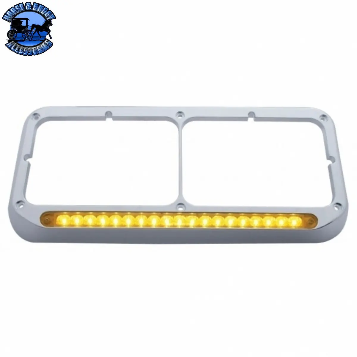 Up-32358 Chrome Rectangular Dual Headlight Bezel With 19 Led Light Bar - Amber Led/Amber Lens 1
