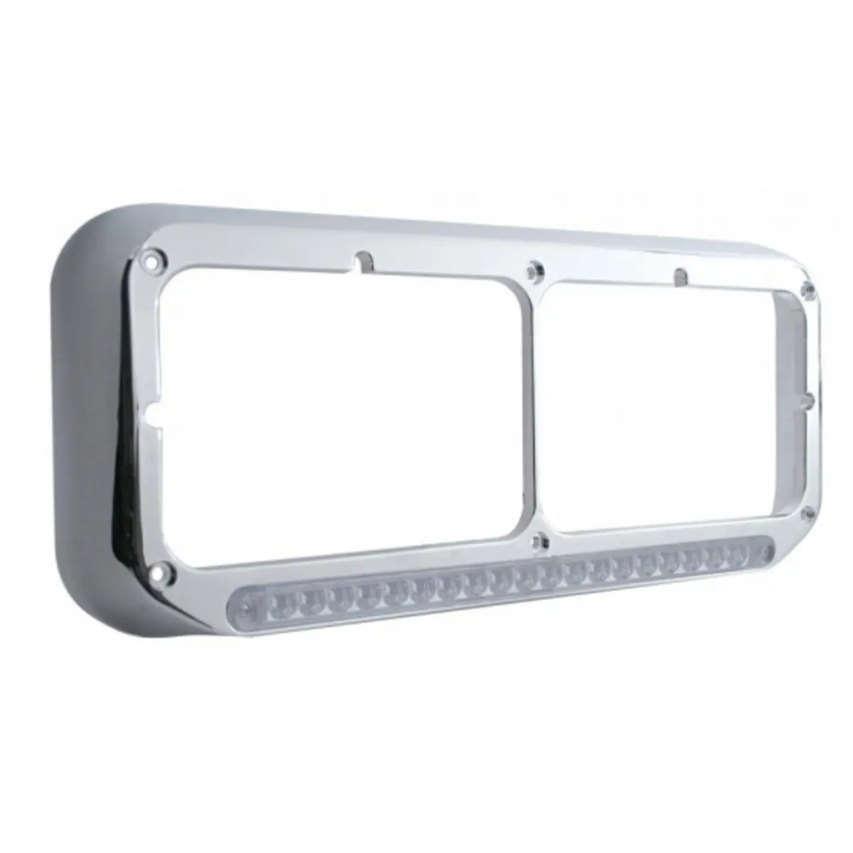 Chrome Rectangular Dual Headlight Bezel With 19 Led Light Bar - Amber Led/Clear Lens #32359 1
