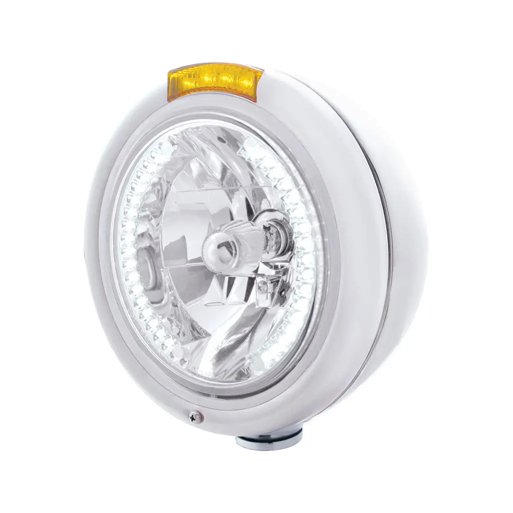 #32476 Stainless Steel Classic Headlight H4 With 34 White Led & Signal - Amber Lens 1