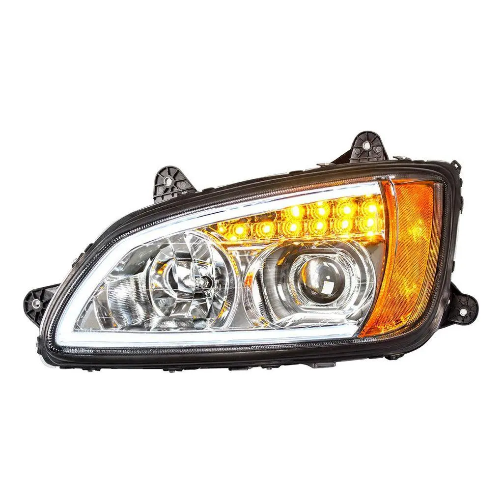 Chrome Projection Headlight With Led Turn Signal & Position Light For 2008-2017 Kenworth T660 - Driver 1