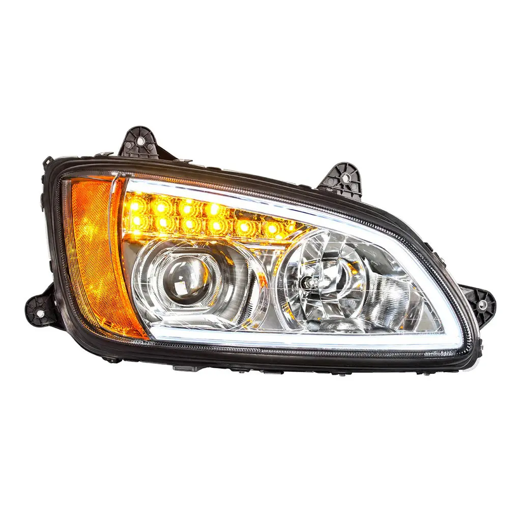 Chrome Projection Headlight With Led Turn Signal & Position Light For 2008-2017 Kenworth T660 - Passenger #32780 1