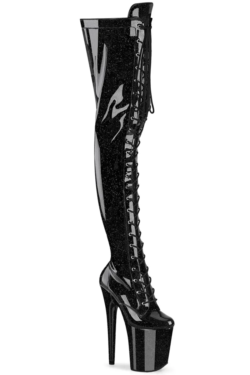 Pleaser Usa Flamingo-3020Gp 8Inch Boots - Black Glitter 1