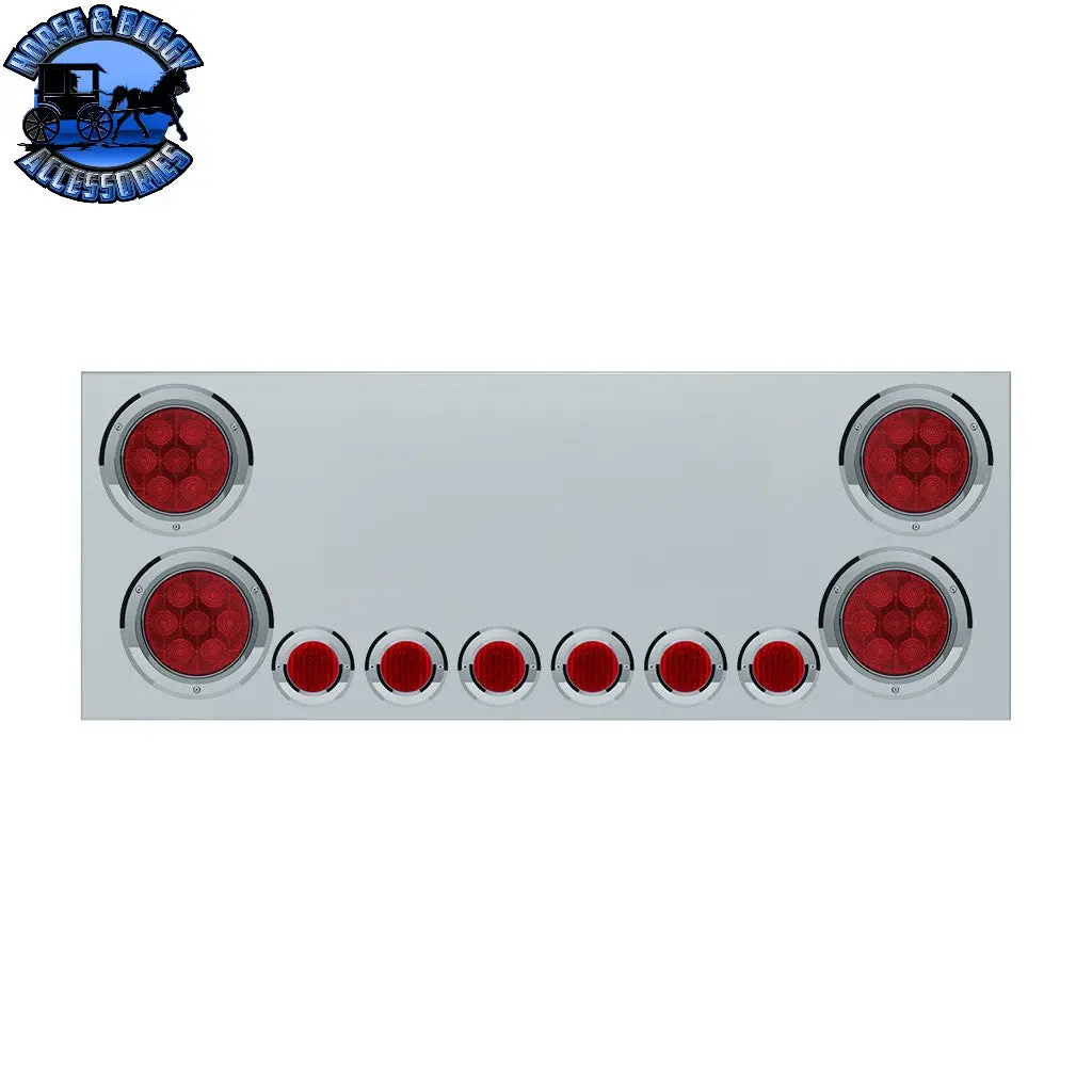 #34152 Ss Rear Center Panel With 4X Red Led 4" Light & 6X Red Led 2" Light & Bezel -Red Lens (No Lp Holes)-Cs #34152 2