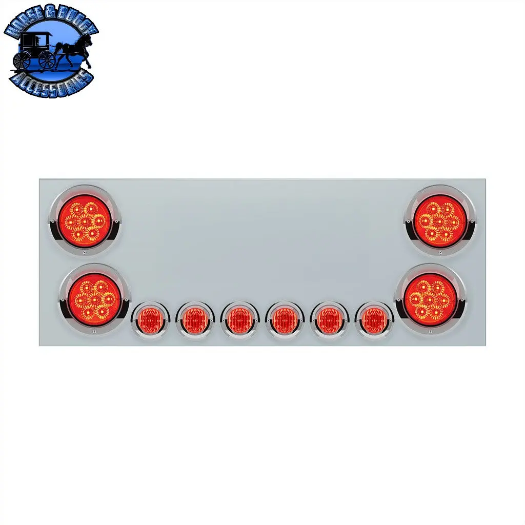 Ss Rear Cp With 4X 7 Led 4" Reflector Lights & 6X 9 Led 2" Lights & Visors (No Lp Holes)-Red Led & Lens #34154 1