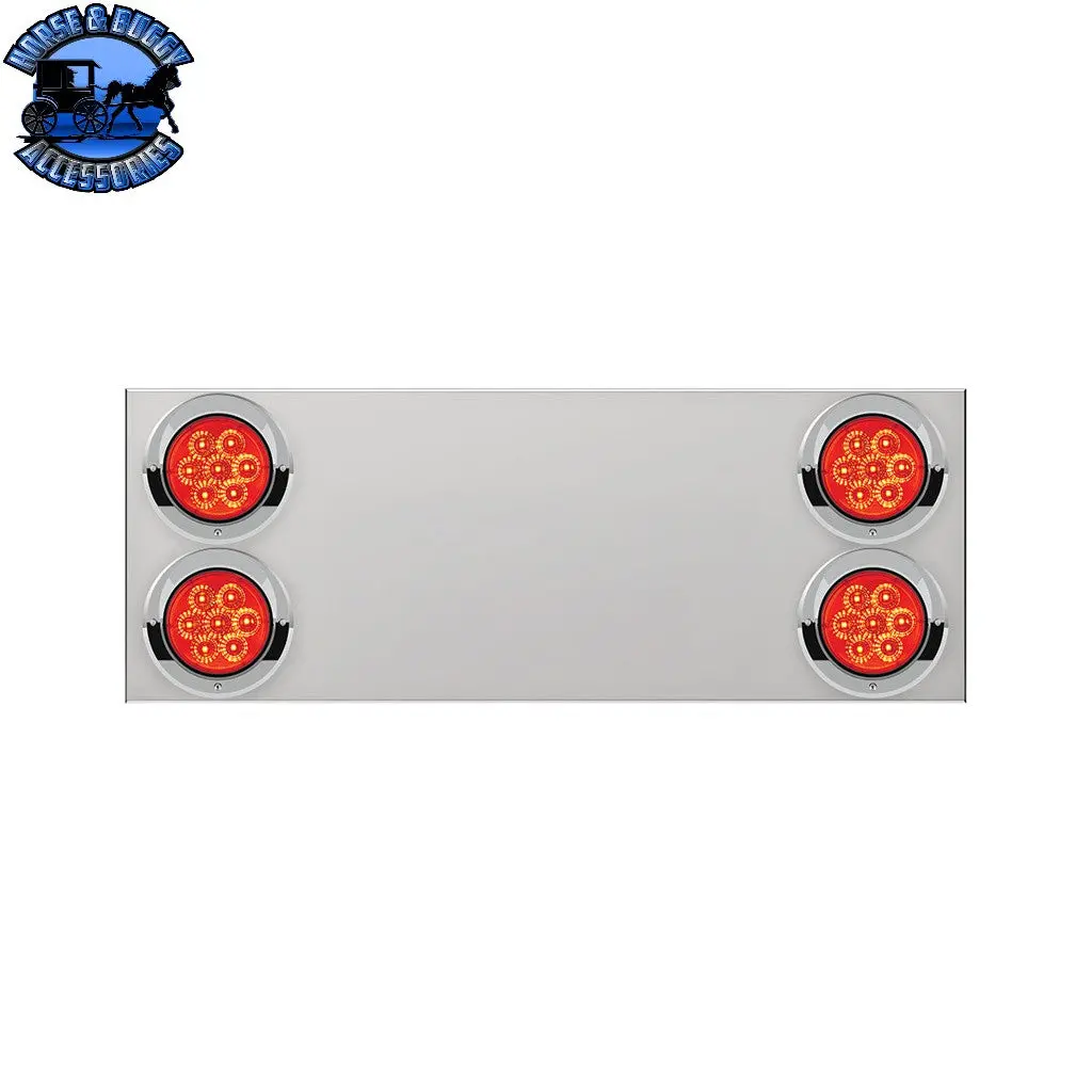 33-3/4" Stainless Rear Center Panel With Four 7 Led 4" Reflector Lights & Visors(No Lp Holes)-Red Led/Red Lens #34156 1