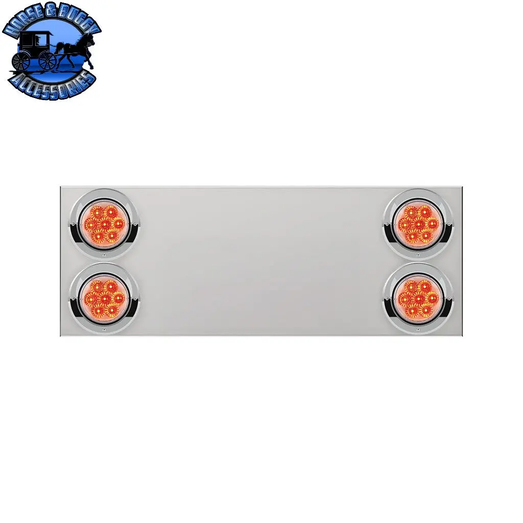 33-3/4" Stainless Rear Center Panel With Four 7 Led 4" Reflector Lights & Visors (No Lp Holes)-Red Led/Clear Lens #34157 1